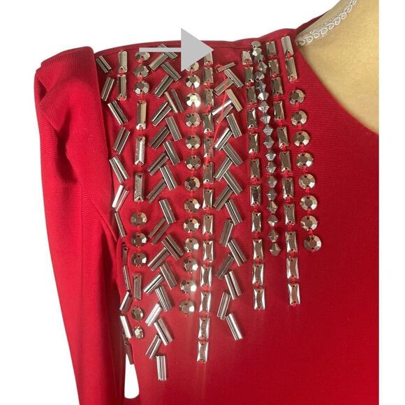 Ieena for Mac Duggal Red Formal Maxi Dress Size 4 Crystal Details Prom Wedding - Picture 7 of 13